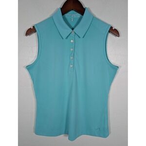Nike Golf Polo Shirt Womens Medium Blue Sleeveless Dri-FIT Performance Athletic